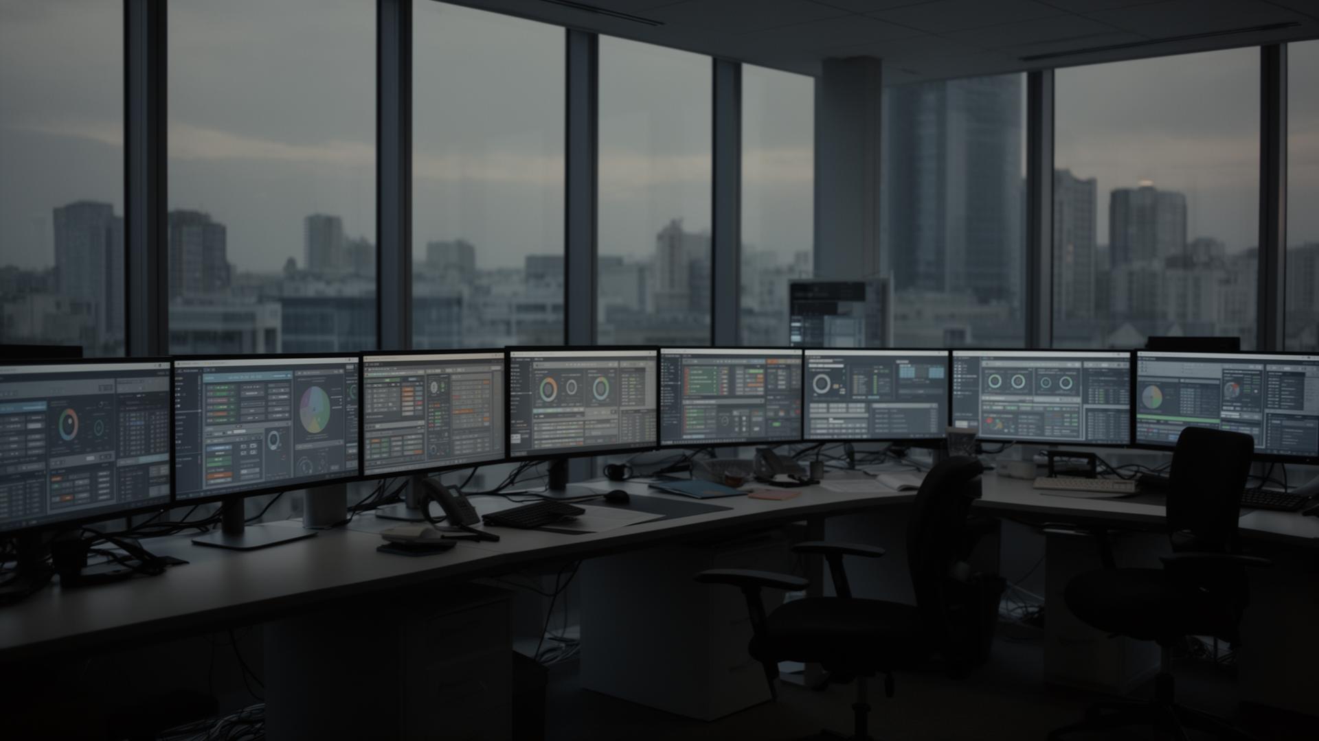 Building operations control room with monitoring dashboards